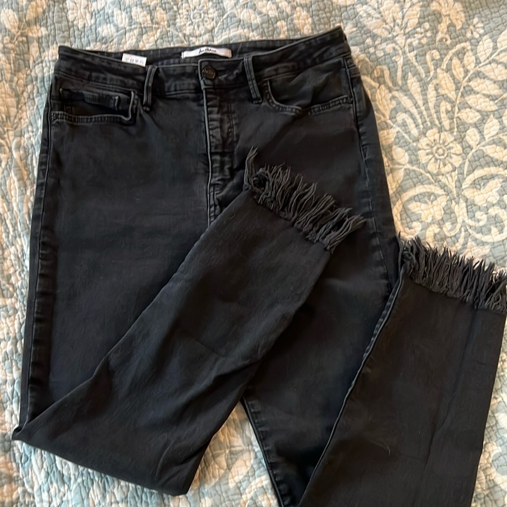 Sam Edelman jeans Stiletto High Rise Fringe Ankle Black Jeans Size 31